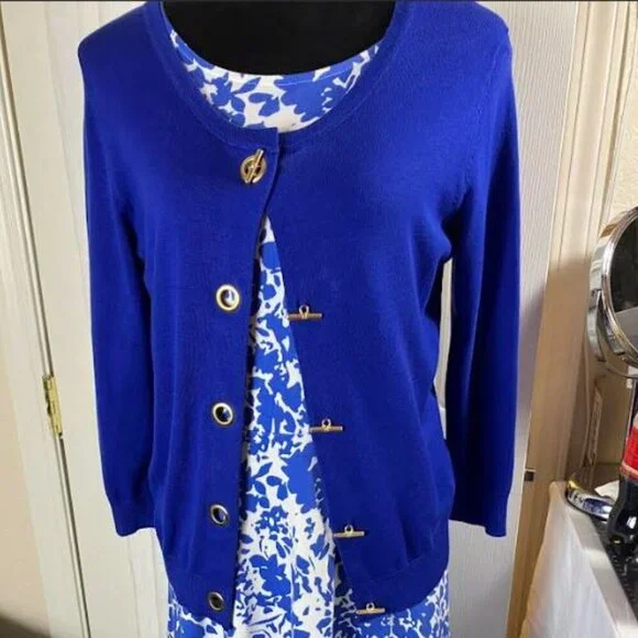 Talbot's Sleeveless FIt and Flare Blue and White Floral Print Dress Size 10 EUC - Picture 9 of 9